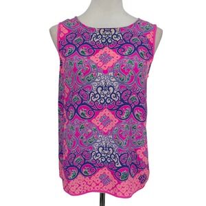 Lilly Pulitzer Silk Sleeveless Top Small Pink Blue Paisley Button Back Preppy